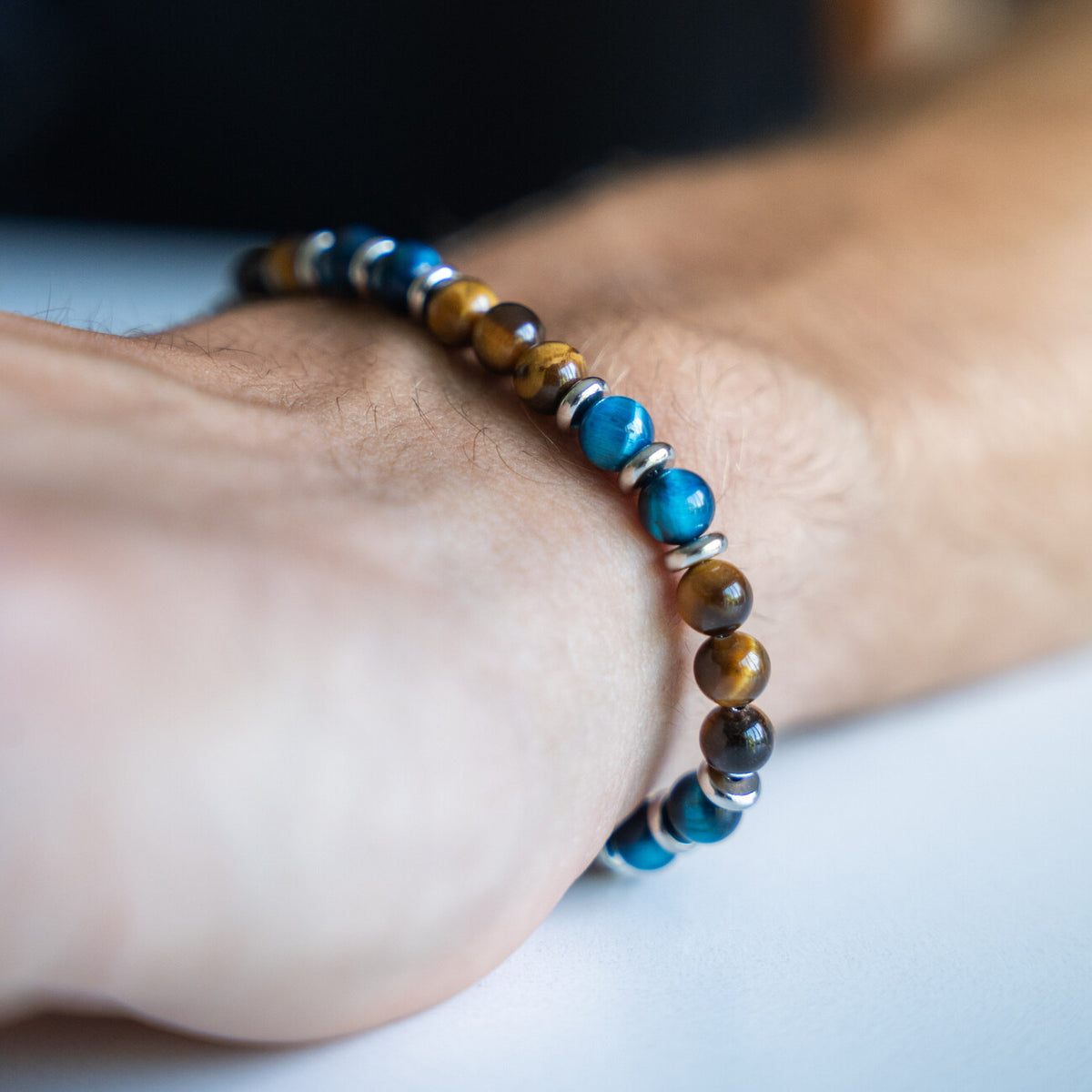 SET bracciale + collana Respiro Mediterraneo in occhio di tigre e turchese | 6mm
