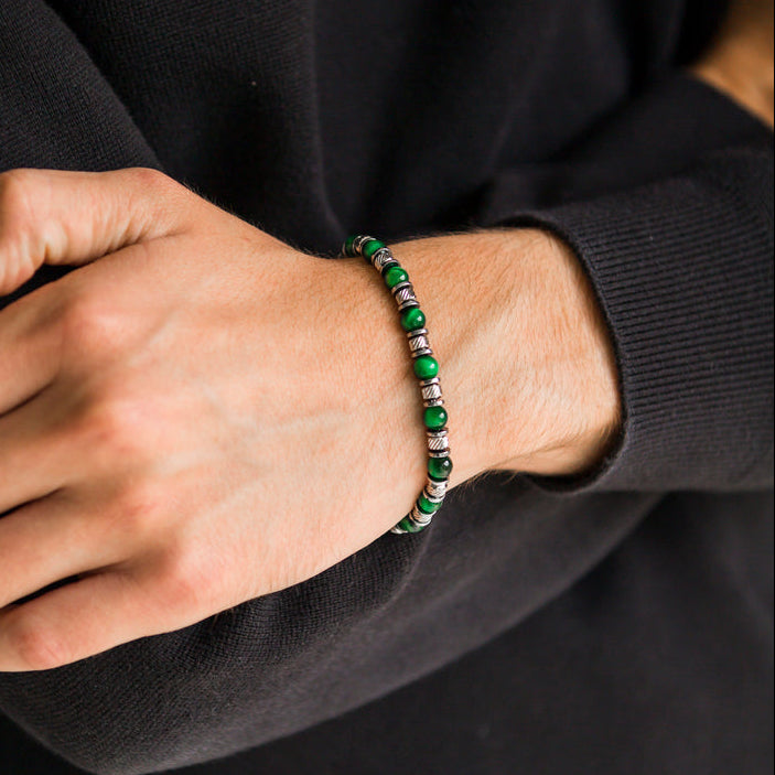 Bracciale Tempra in occhio di tigre verde | 6mm