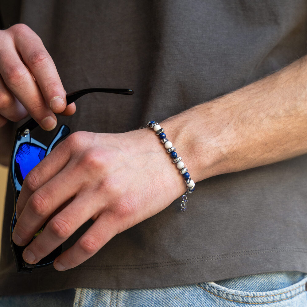 Zefiro Armband aus Lapislazuli, Howlith und Hämatit | 6mm