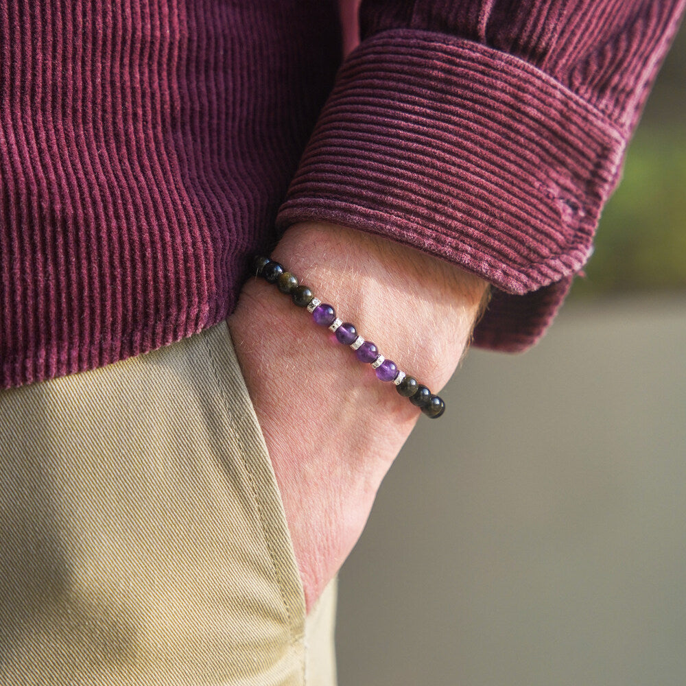 Bracciale in ametista e ossidiana | 6mm