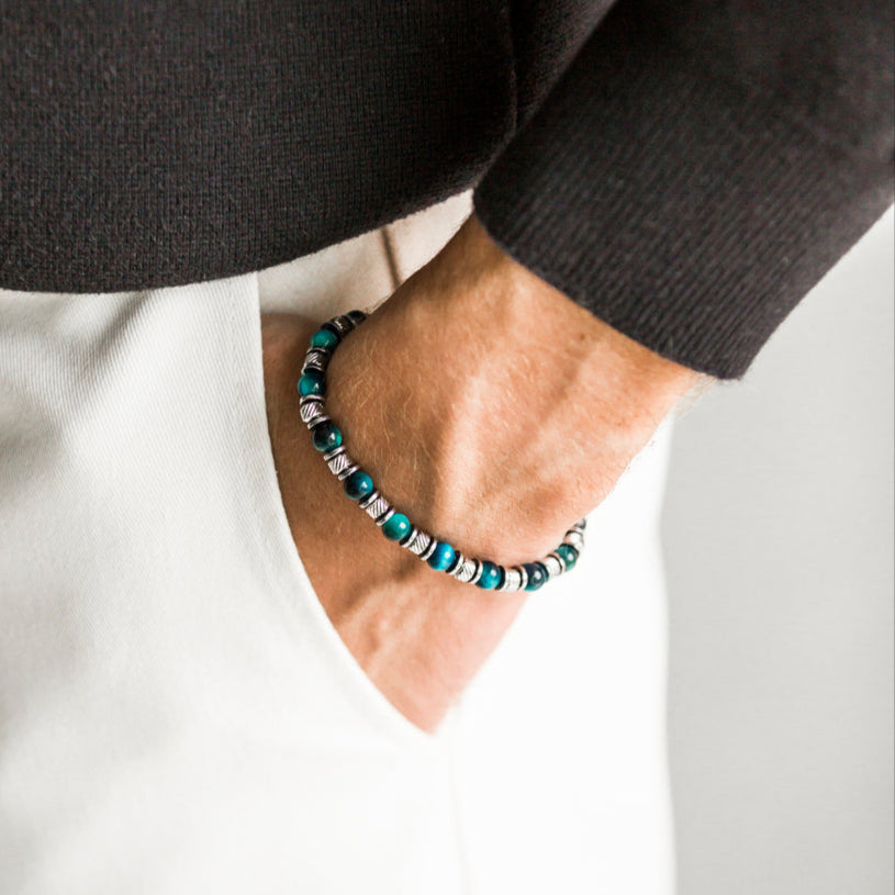 Bracciale Essenza in occhio di tigre azzurro | 6mm
