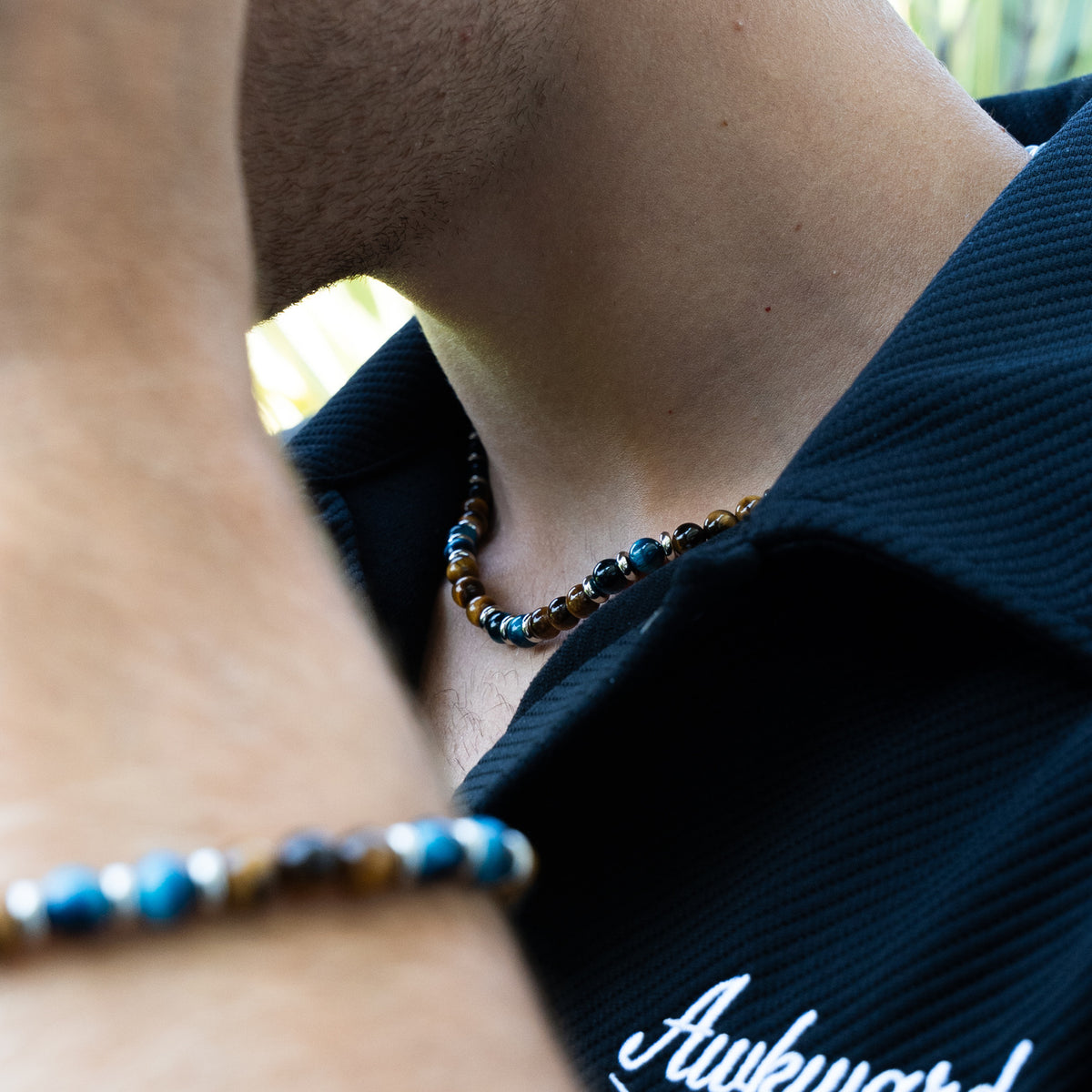 SET bracciale + collana Respiro Mediterraneo in occhio di tigre e turchese | 6mm