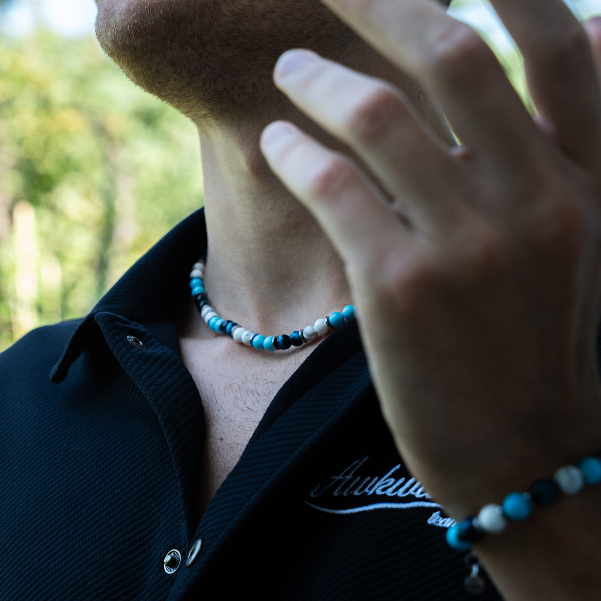 SET bracciale + collana Lungomare in howlite turchese, agata e occhio di tigre | 6mm