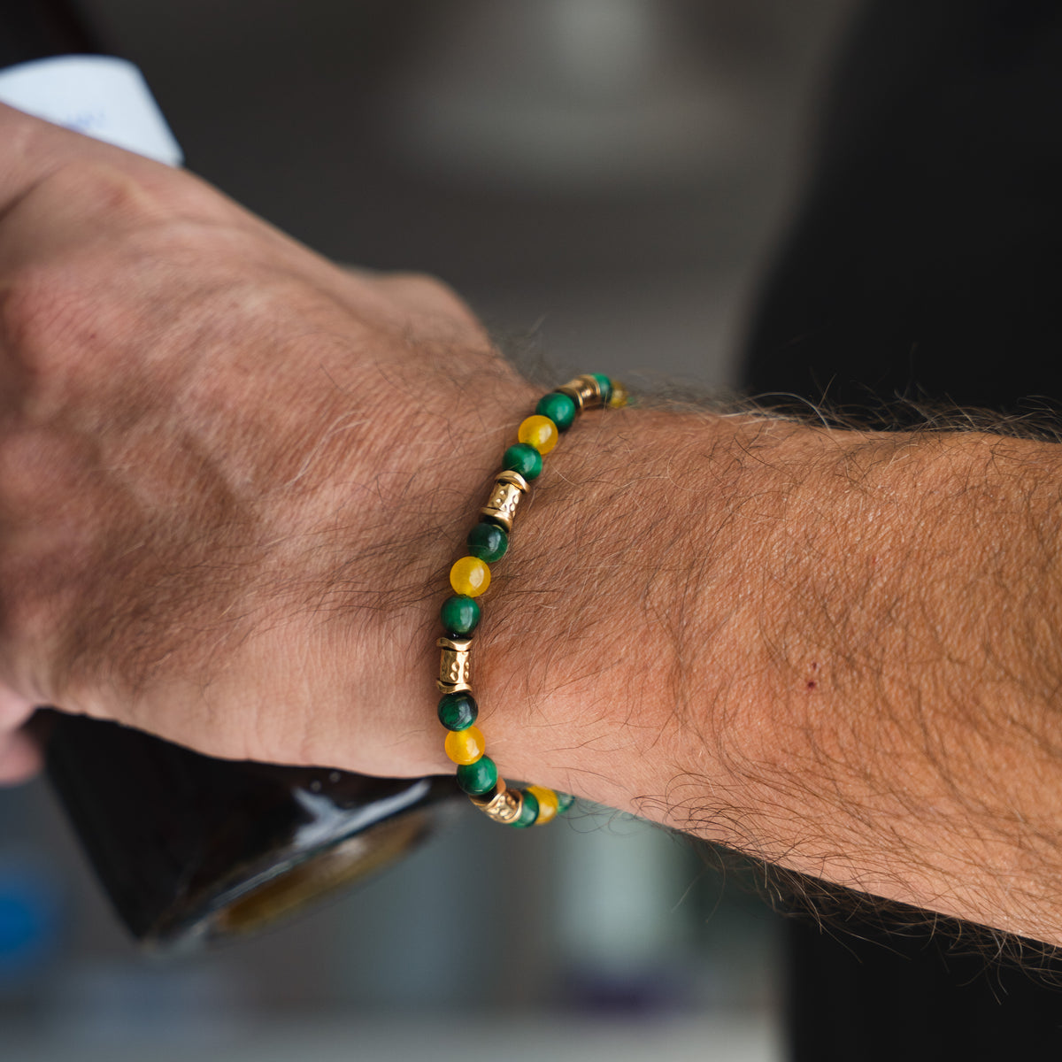 Bracciale Mojito in occhio di tigre verde e giada gialla | 6mm