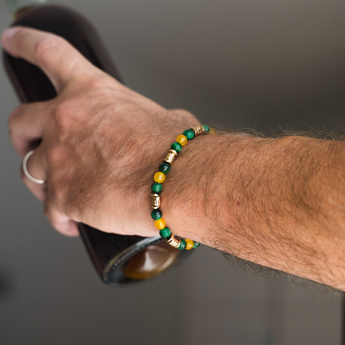 Bracciale Mojito in occhio di tigre verde e giada gialla | 6mm