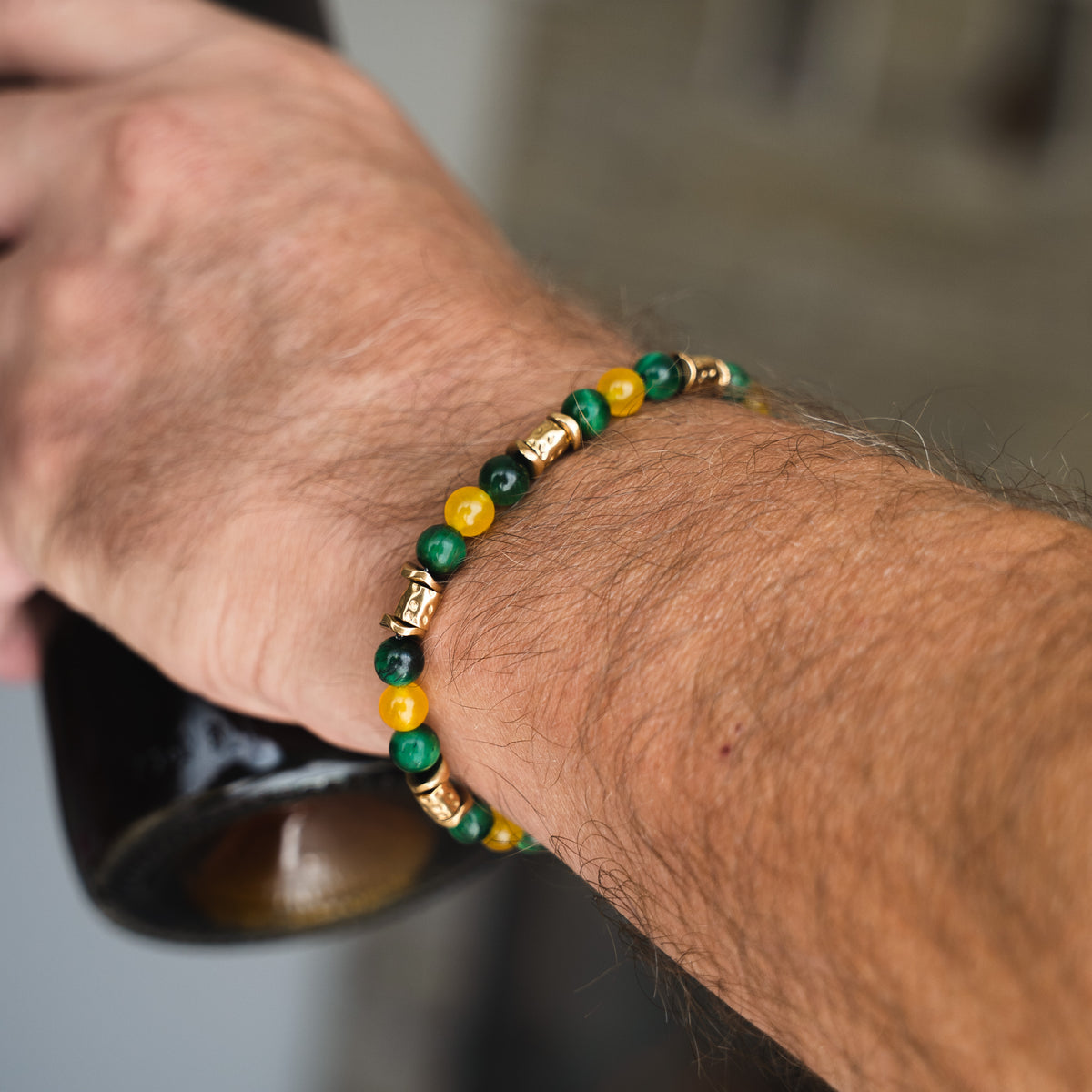 Bracciale Mojito in occhio di tigre verde e giada gialla | 6mm