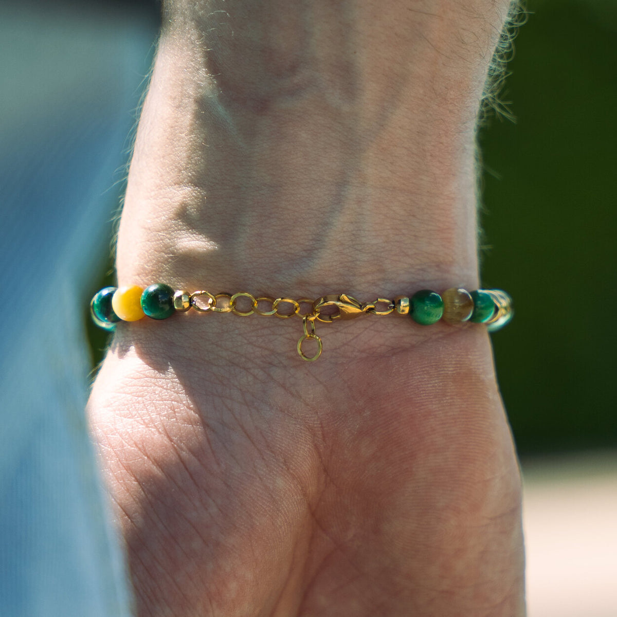 Bracciale Mojito in occhio di tigre verde e giada gialla | 6mm