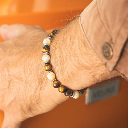 Bracciale Sentiero in occhio di tigre e madre perla | 8mm
