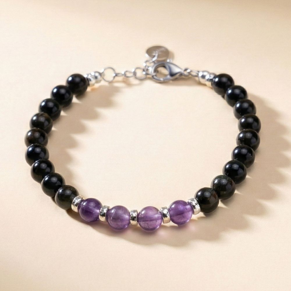 Bracciale in ametista e ossidiana | 6mm