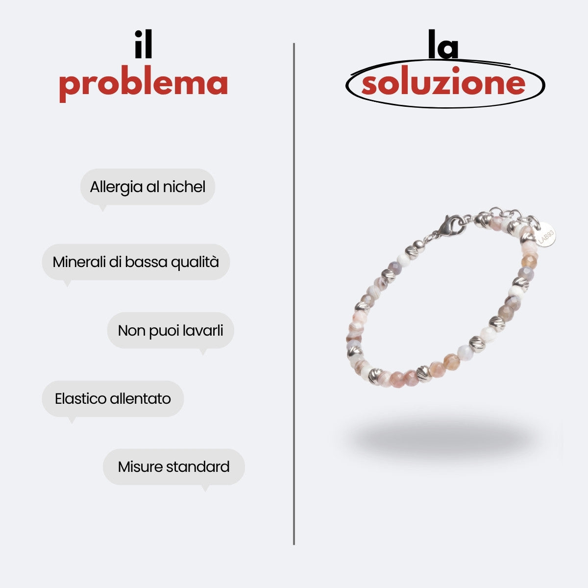 Infografica sulle qualità presenti nei nostri bracciali artigianali da donna