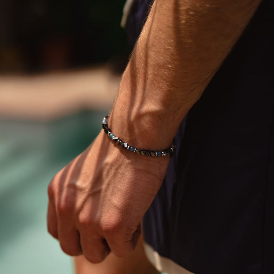 Bracciale Onda in Ematite e Apatite Blu oceano  | 4mm