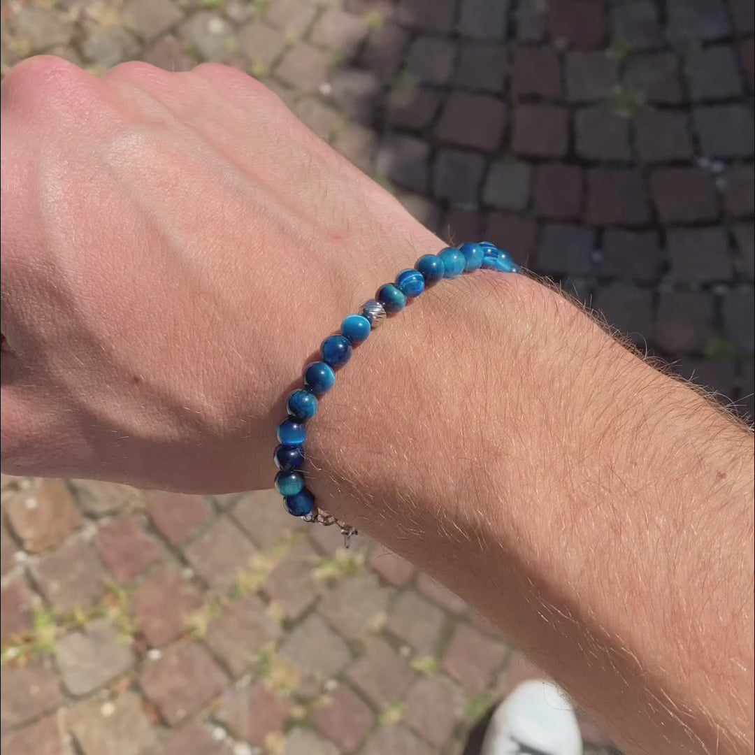 Carica video: Bracciale Doge in occhio di tigre Blu zaffiro | 6mm