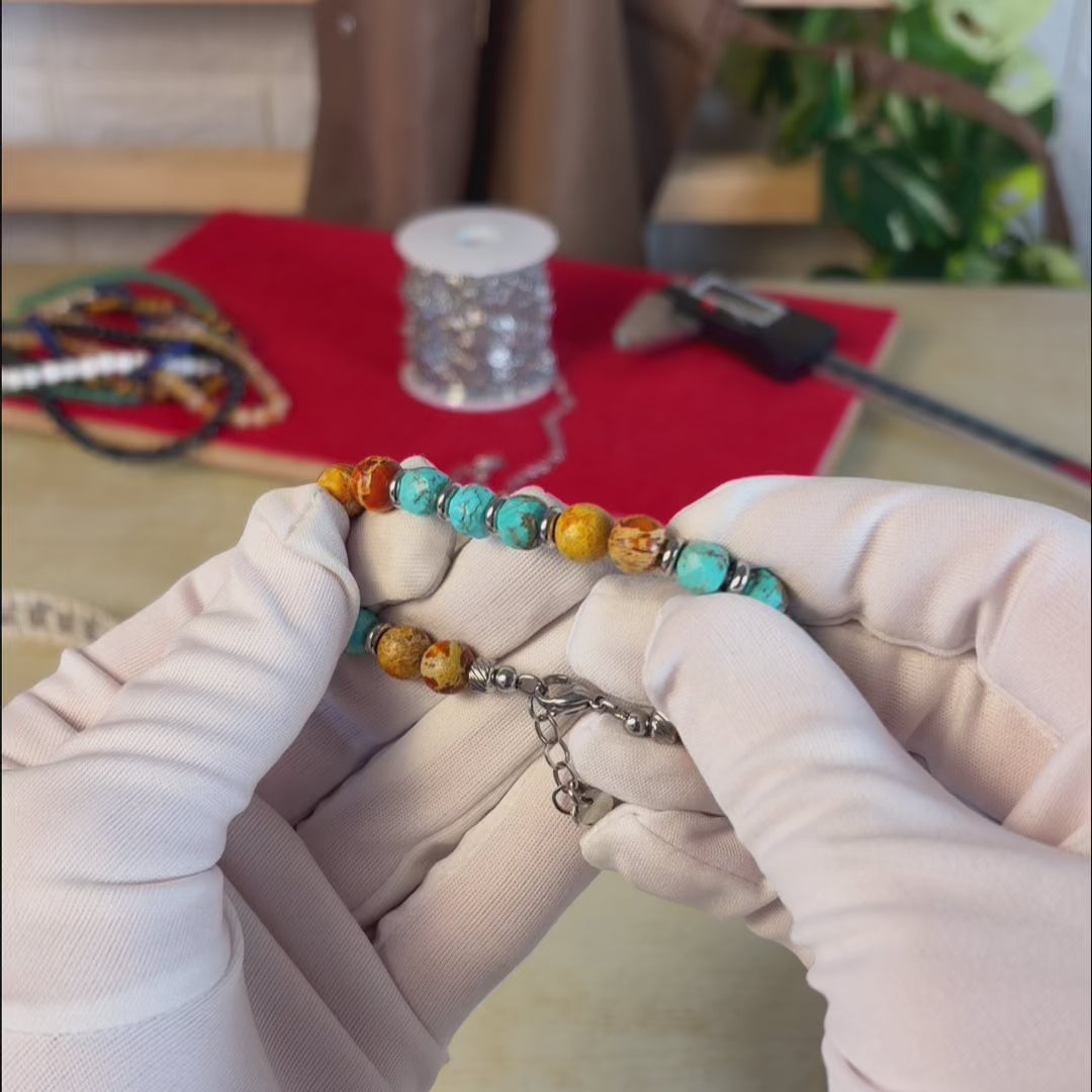 Carica video: Bracciale Taormina in aulite e diaspro | 7mm - 8mm