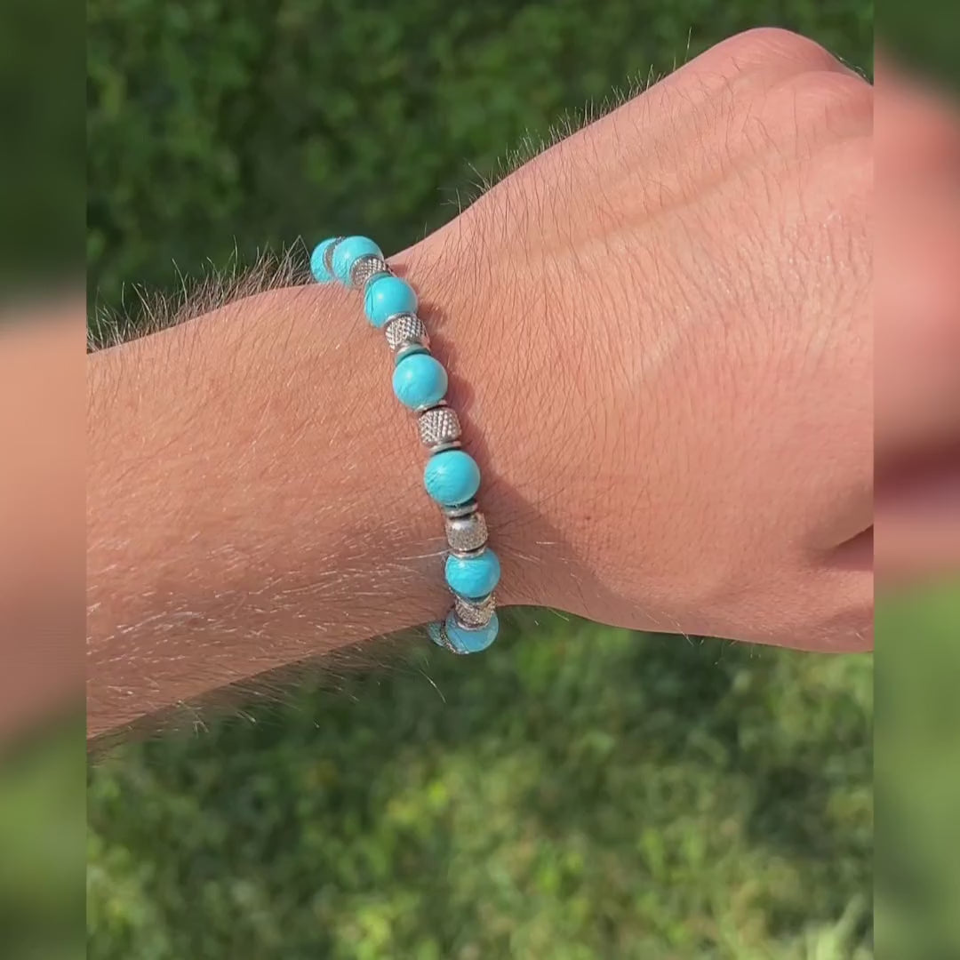 Video laden: Eterna Armband aus türkisfarbenem Howlith | 8mm