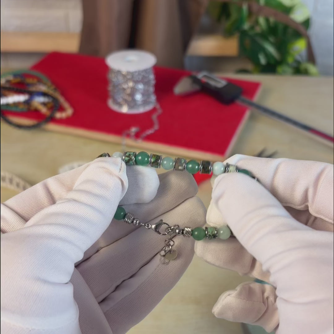 Carica video: Bracciale Mikonos in giada, avventurina e diaspro | 6mm